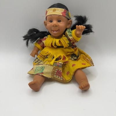 GiGo My Pals 8in Vintage Style Vinyl Doll Yellow Patchwork Dress Folk Aesthetic