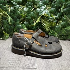Vtg Dr. Doc Martens Mary Jane England Black Leather Nubuck buckle Women US 6