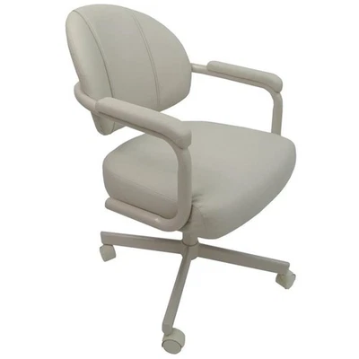 Maklaine Swivel Dining Caster Chair with Arm - Ocean Beige Faux Leather - Beige