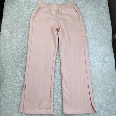 PACT Courtside Fleece Sweatpants Blush Posey Pink Split Hem Womens Large