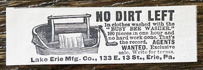 #ad BUSY BEE WASHER Laundry Clothes Wringer Lake Erie Mfg Co.PA Antique1895 Print Ad $12.95