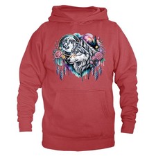 Native American Inspired Wolf Dreamcatcher Tribal Spirit Art Pullover Hoodie