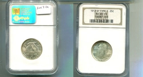 1917 D TYPE 1 STANDING LIBERTY SILVER QUARTER NGC MS65 FULL HEAD 7430T