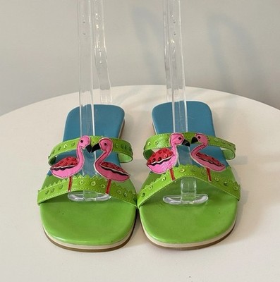 Michael Simon Pink Flamingo Slide Sandals Leather Size 6.