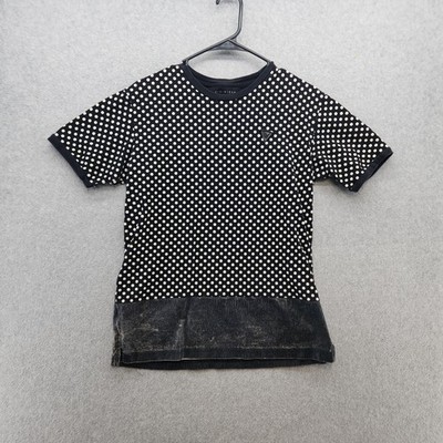 VIE+RICHE Shirt Mens Small Black Polka Dot Distressed Hem Streetwear Graphic Tee