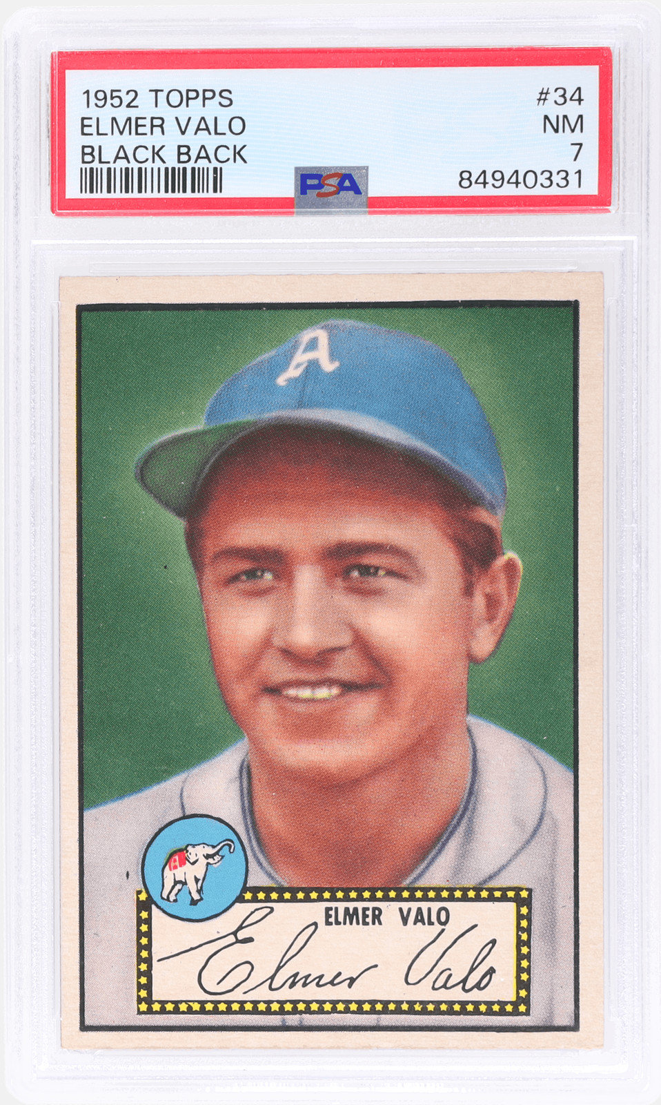 1952 Topps Elmer Valo Black Back #34A PSA 7