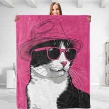 Funny Cat Blanket Flannel Throw Blanket - Soft Plush, Comfy, Lightweight, War...
