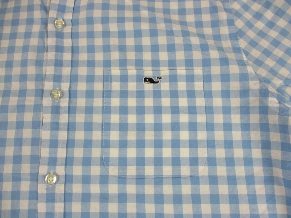 Vineyard Vines Shirt Mens Large Blue White Gingham Slim Fit Tucker Cotton Whale - Image 4 of 4