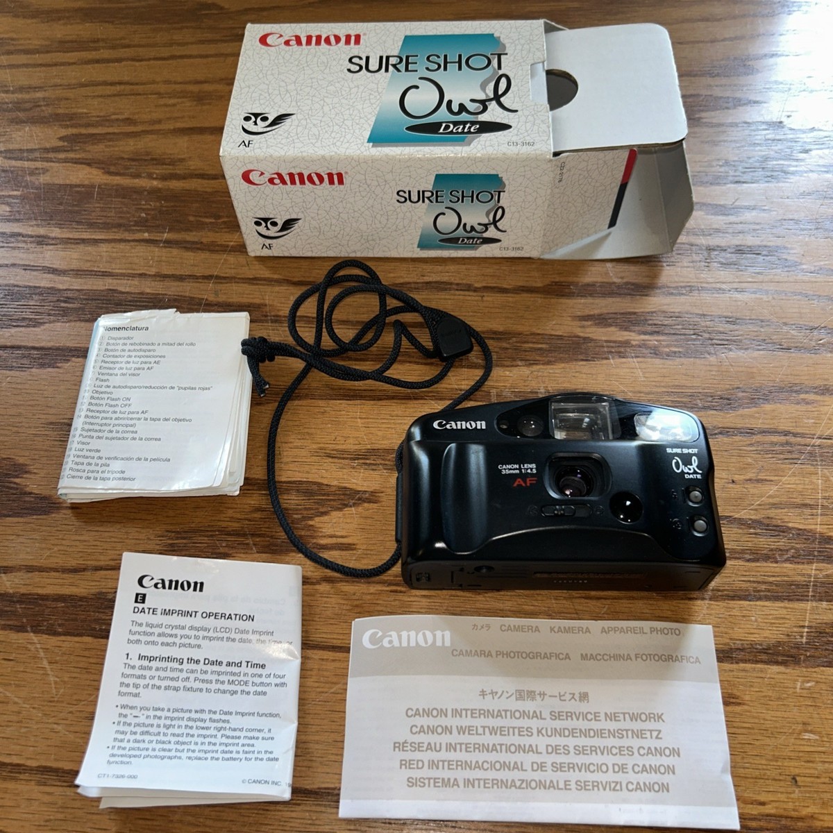 Canon SURE SHOT Owl/Date 35mm Film Camera with Original Canon Box Free Ship
