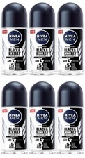 6 x Nivea for Men Invisible for Black  White 48 Hours Deodorant Roll on 50 Ml