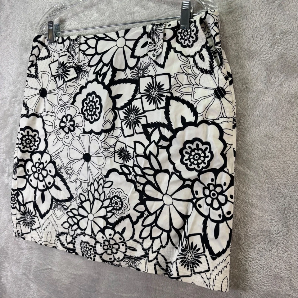 Falda floral Madison Studio negra blanca forrada mezcla de algodón talla 10 Foto 4 de 4