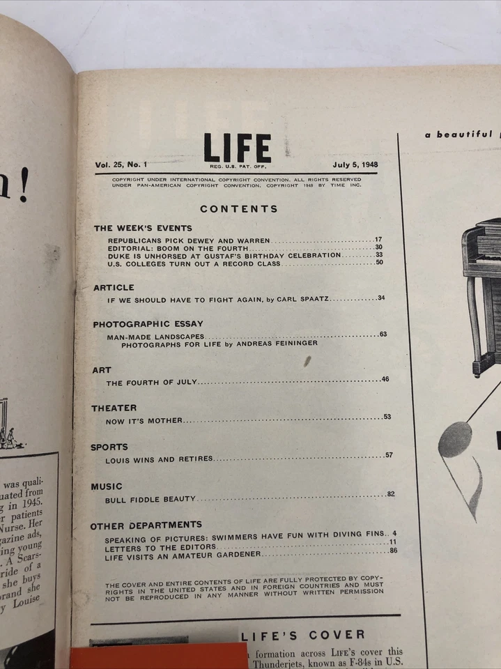 VTG Life Magazine July 5 1948 F-84 Thunderjets, Joe Louis Retires Feature Foto 2 de 4