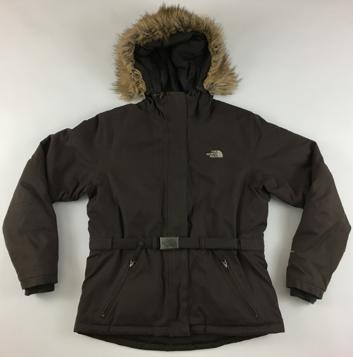 The North Face Greenland goose down belted brown fur trim hooded