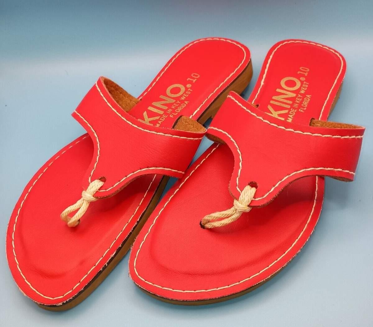 Womens Size 10 Kino Key West Red Leather Thong Sandals Flip  display picture 1