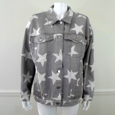 Toast Jeans Star Denim Jacket Womens M Gray White Cotton Button Up