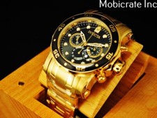 NEW Invicta Men's 48mm PRO DIVER SCUBA Chronograph Gold Tone Black Dial SS Watch