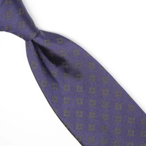 Josiah France Mens Silk Necktie Blue Gray Diamond Dot Check Woven Tie Italy