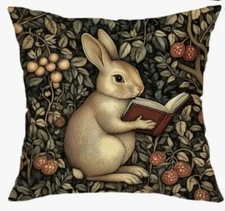 William Morris Abstract Floral Bunny Design Linen Throw Pillow Cover Home Decor