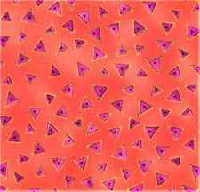 Laurel Burch Basics Coral Orange, Pink Triangle Metallic outlined Fabric YARD