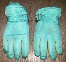 CHAMPION girls size 4-7 WINTER GLOVES AQUA adjustable fleece lined knit cuffs