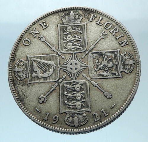 1921 Royaume-Uni Grande-Bretagne GEORGE V argent florin pièce de 2 shillings i77865 - Photo 1 sur 3