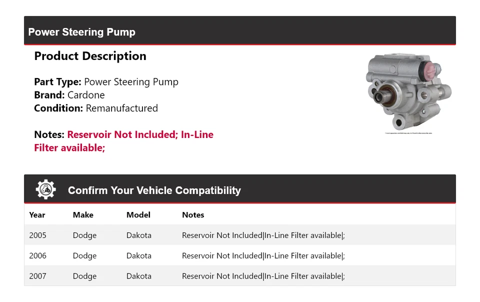 适用于 2005 - 2007 道奇 Dakota 动力转向泵 Cardone 2006 — 第 2/4 张图片