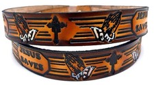 JESUS SAVES RELIGIOUS CHRISTIAN CROSS EMBOSSED 100 GENUINE COWHIDE LEATHER BELT
