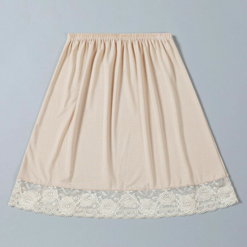 Ladies Solid Lace Modal Petticoat Half Slips Skirt Elastic Waist Underskirt Soft