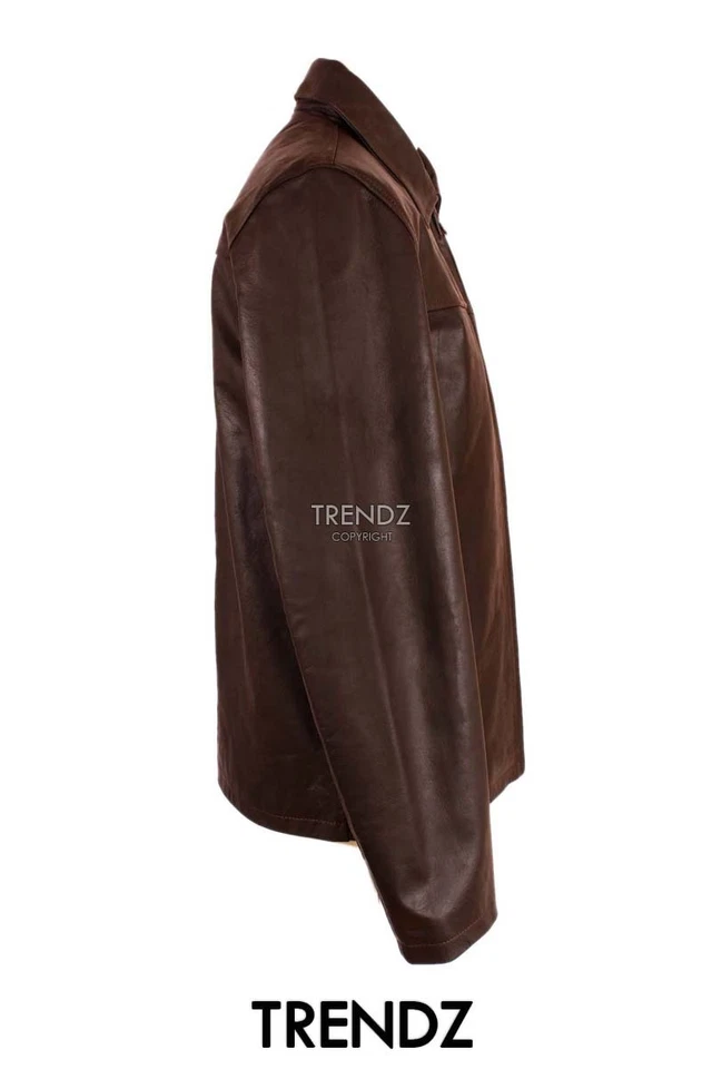 Men's CLASSIC COLLAR Jacket Brown Casual Designer Skipper Leather Blouson Jacket - Imagem 4 de 4