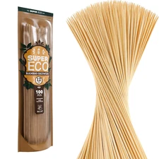 SUPER ECO 100 Pcs Natural Bamboo Skewers, 12 Inch Wooden BBQ Skewers Kabob Grill
