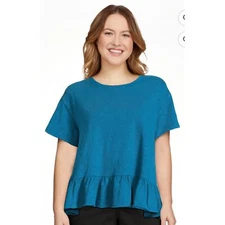 Time and Tru Women Short Sleeve Washed Peplum Top Turquoise relaxed fit Pullover