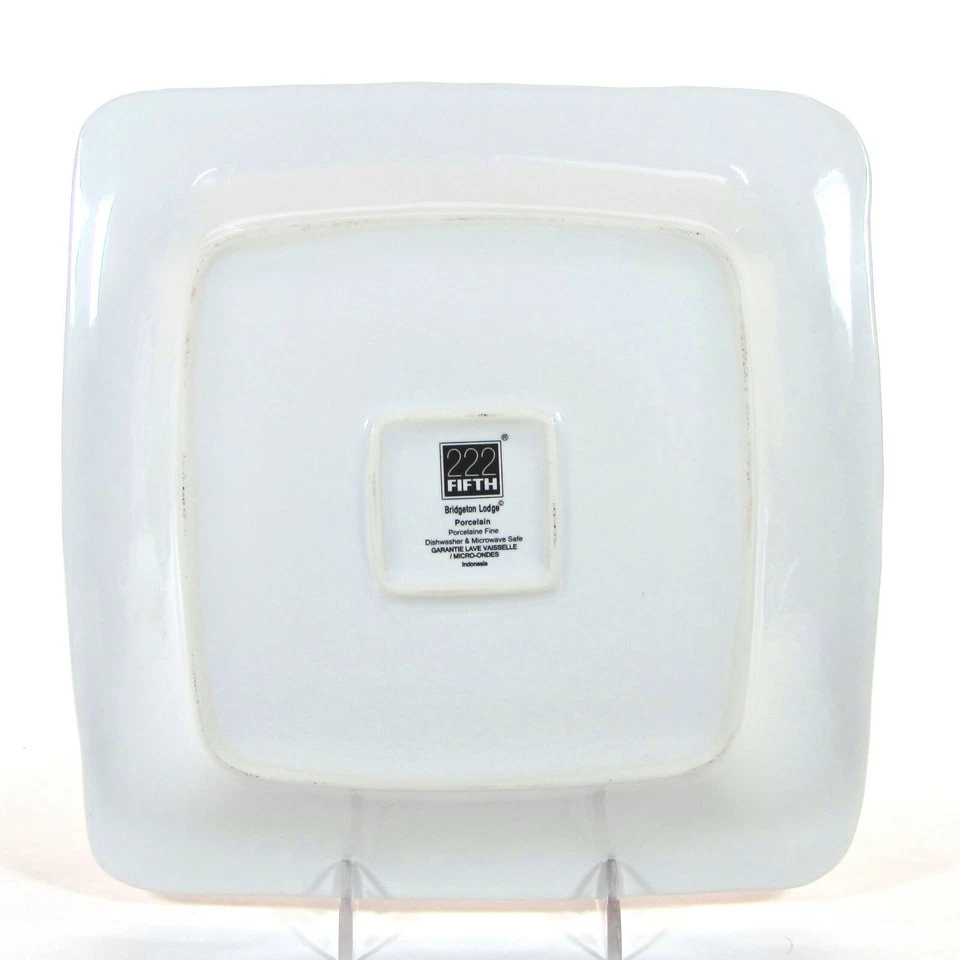 222 Fifth BRIDGETON LODGE 8" Salad Plate Square White Red Moose Christmas Mint - Image 4 of 4