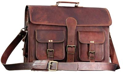 19'' Men's Soft Leather Vintage Laptop Messenger Handmade Briefcase Bag Satchel