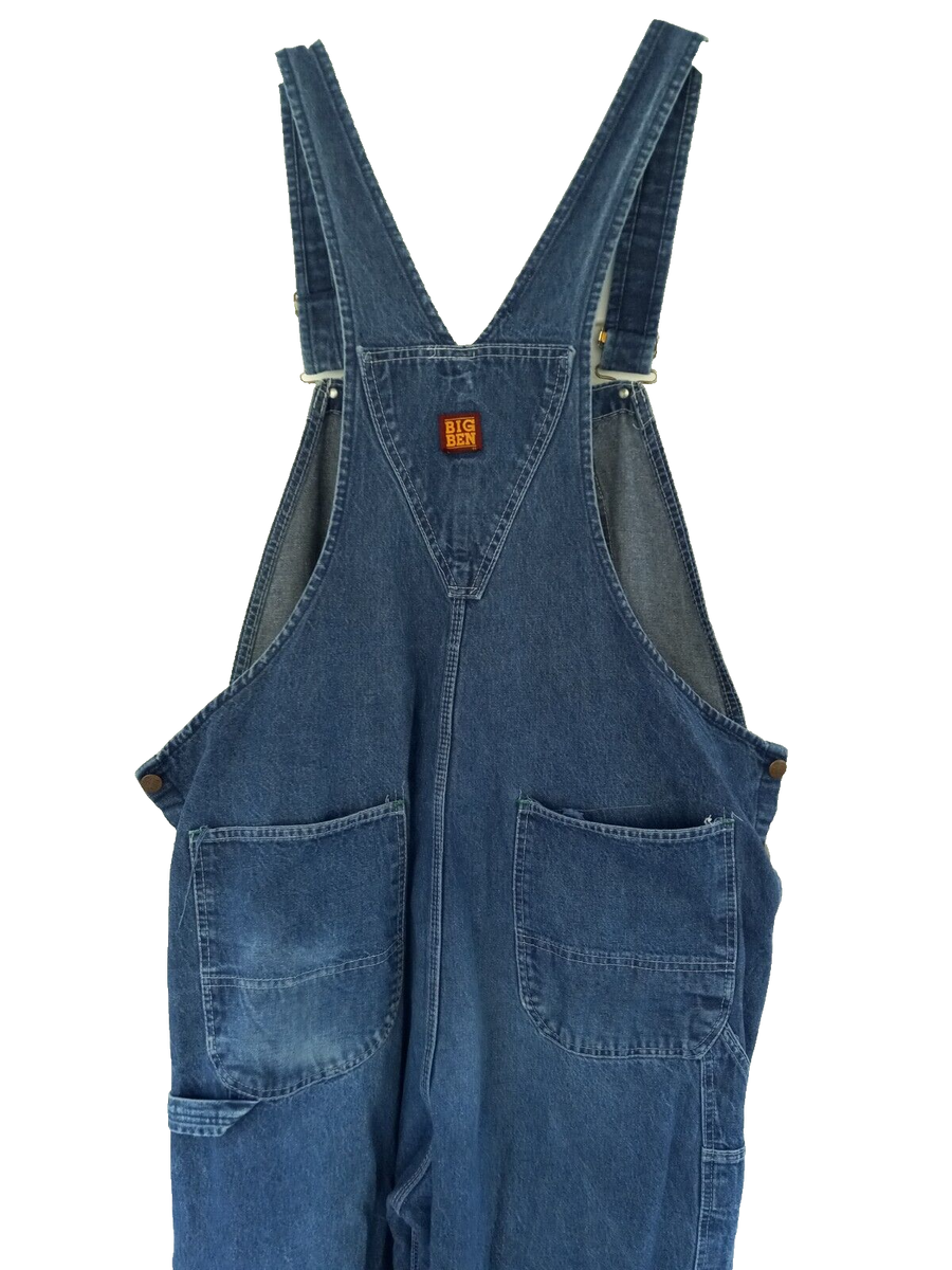 Big Ben Wrangler Blue Denim Bib Overalls Mens Size 40x28 MADE IN