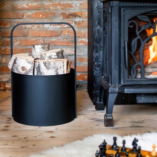 Stojak na drewno kominkowe Metal Drewno kominkowe Wiadro czarny Kosz na drewno opałowe Kosz na ognisko LOFT - Zdjęcie 1 z 17