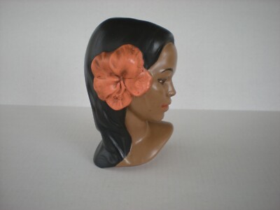 Vintage Marwal Chalkware Hawaiian Polynesian Hula Woman Head Bust