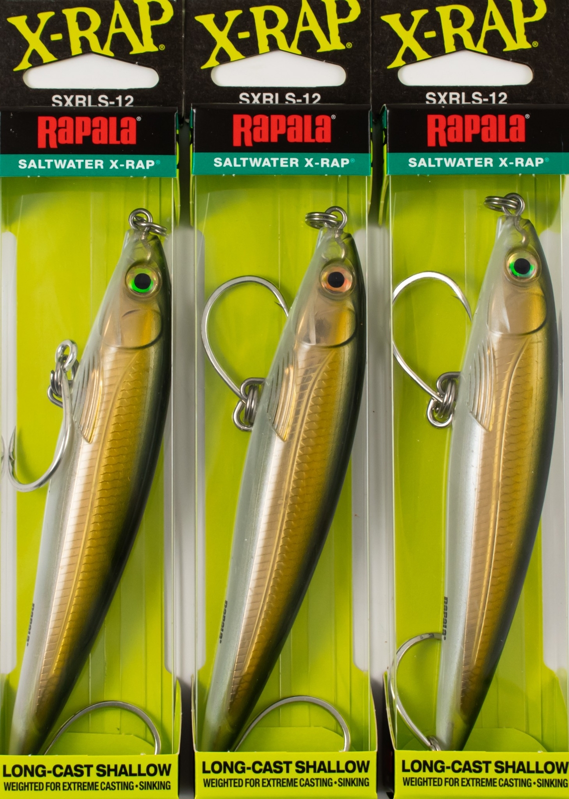 (LOT OF 3) RAPALA X-RAP LONGCAST SHALLOW 1-1/4OZ SXRLS12GO GOLD OLIVER ...