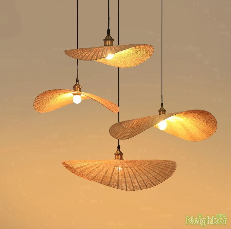 Japanese style Bamboo Hat LED Pendant light Ceiling Lamp Suspension Chandelier