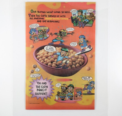 Cap'n Crunch Peanut Butter Crunch 1996 cereal ad laminated vintage food promo