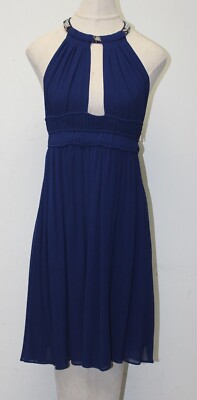 $2955 NEW Roberto Cavalli SILK Dress Jeweled Halter Blue Open Back Lined 40
