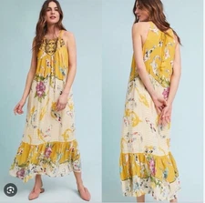Anthropologie One September Paradiso Koi Maxi Dress Bohemian Halter Shift Sz S