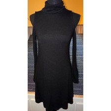 American Eagle Dress Women M Black Excellent Cold Shoulder Turtleneck Plush Mini