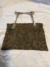 VTG Handmade Lined Green Floral Tapestry Purse w/ Forks As Handles