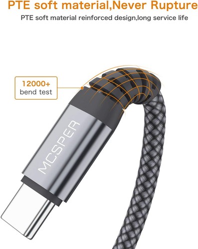 Short USB C Cable(0.5ft 2-Pack),USB Type C Charger Nylon Braided Fast Grey - 第 2/6 張圖片