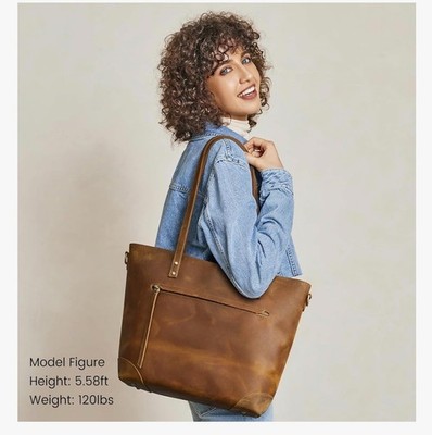 S-ZONE Tote Shoulder Bag Handbag Work Bag Genuine Leather Light Brown
