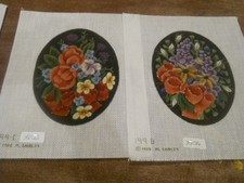 Vintage PAIR of Melissa Shirley Floral 199B 199C Hand Painted Needlepoint Canvas
