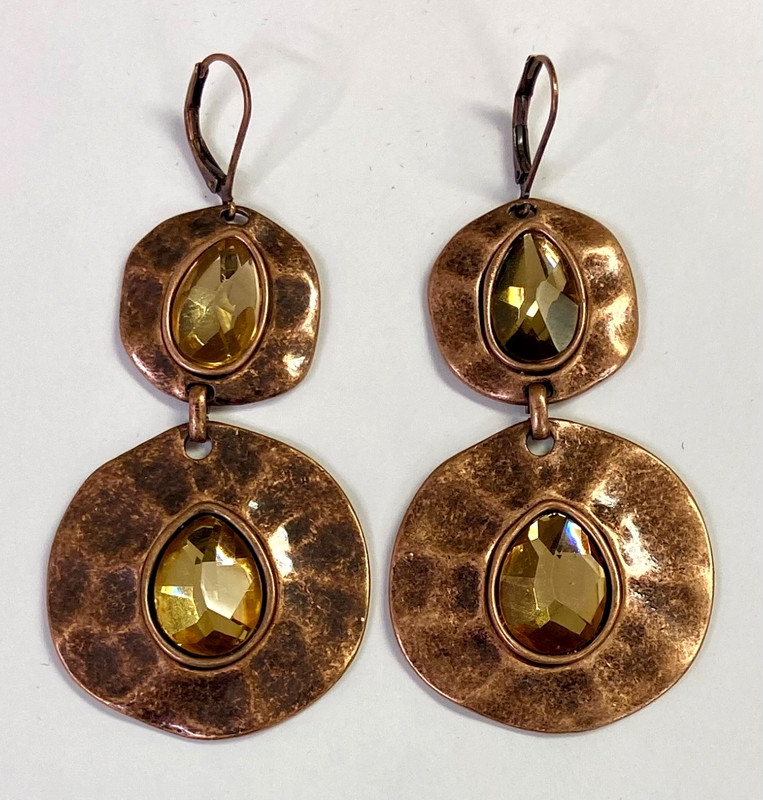 QVC Hammered Organic antiqued rosetone Disc Drop Earrings