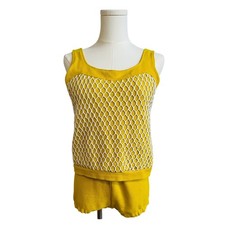 1930s 1930s-1940s Vintage Yellow Knit Two-Piece Swimsuit Built-In Bust Support