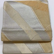 6883 Japanese Vintage Fukuro Obi Belt Kimono Fabric Silk Traditional Silver