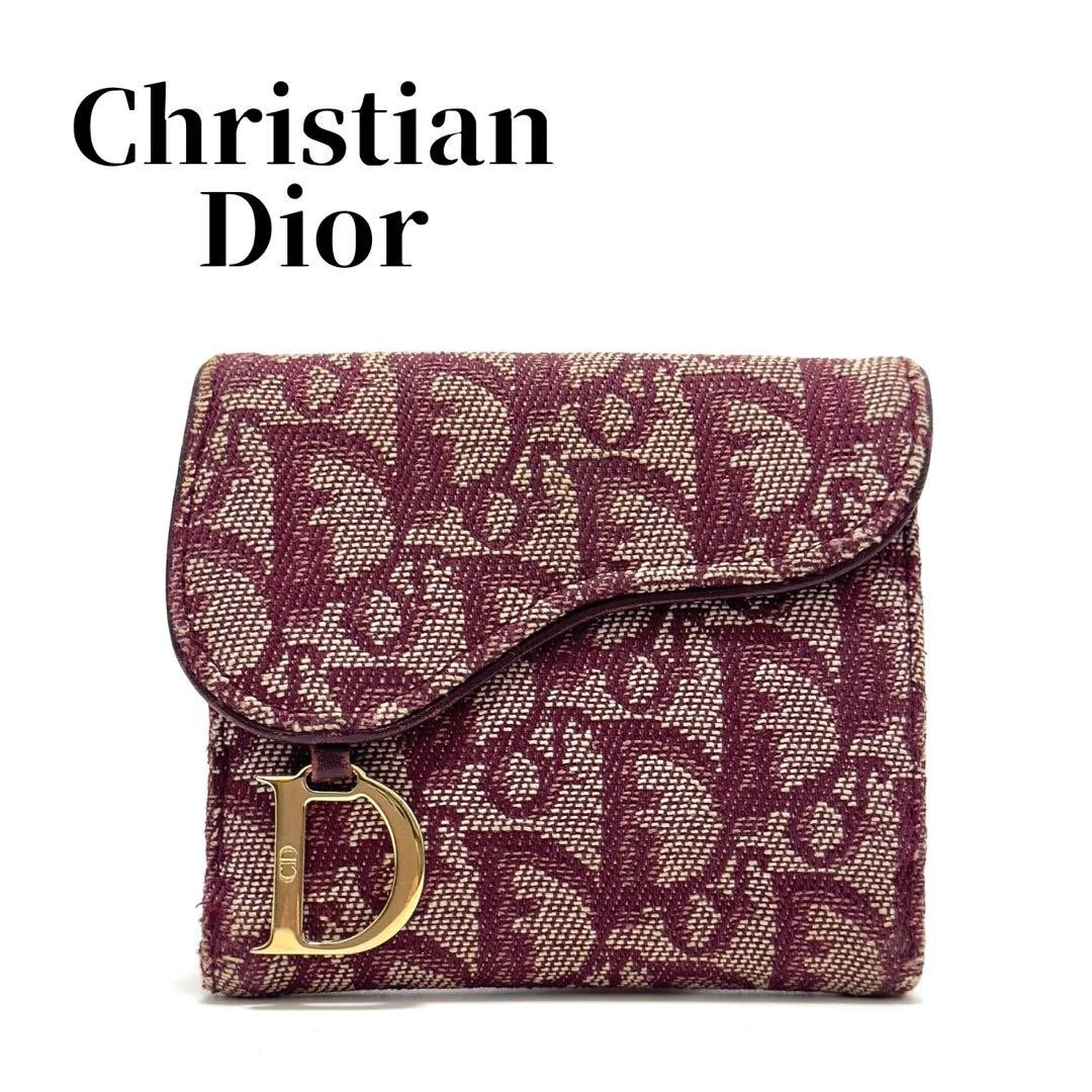 Dior Portefeuille Bifold Selle Trotteur Toile Rouge Cuir Design Compact